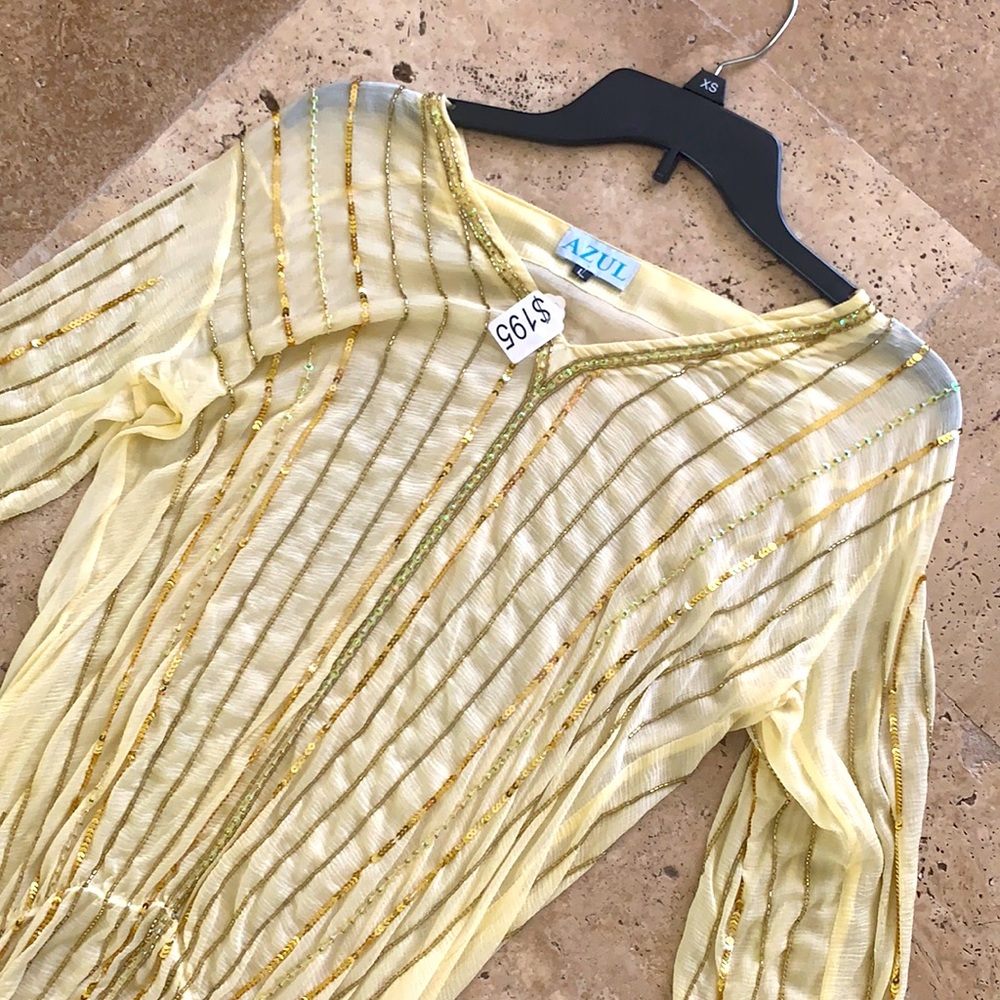Azul beach cover up gold and metallic mermaid sequined yellow sheer material